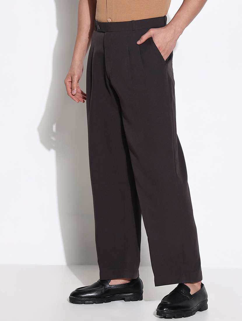 men solid mid rise loose fit trouser - 21661439 -  Standard Image - 2