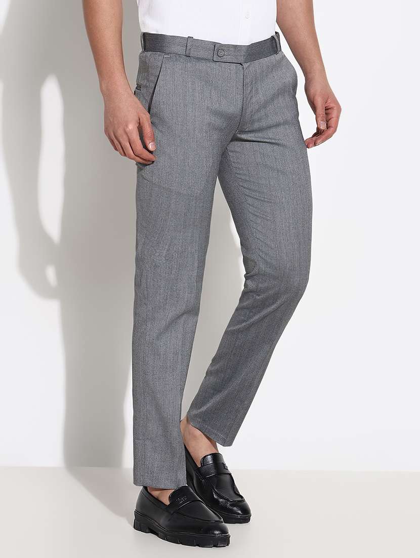 Men Solid Mid Rise Slim Fit Trouser - 21661452 -  Standard Image - 2