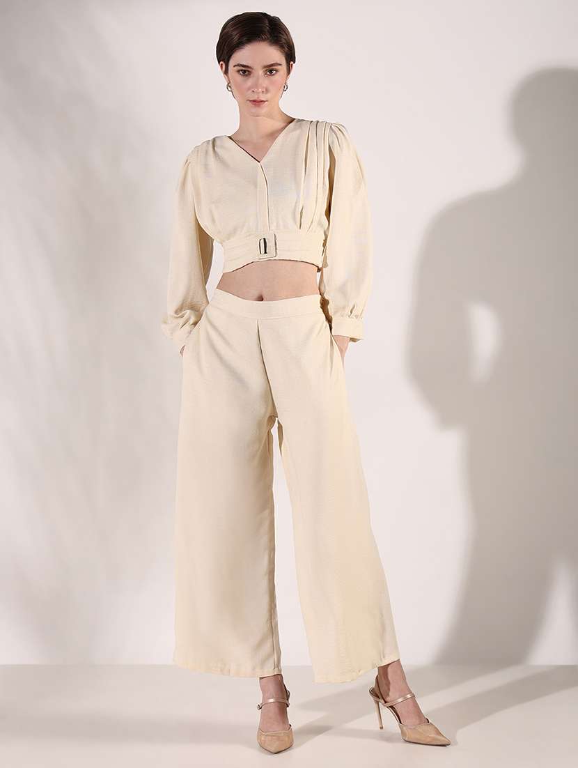 women solid top and trouser co-ords  set