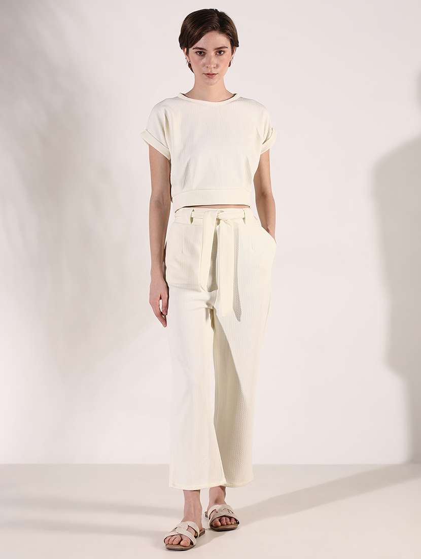 women solid top and trouser co-ords  set