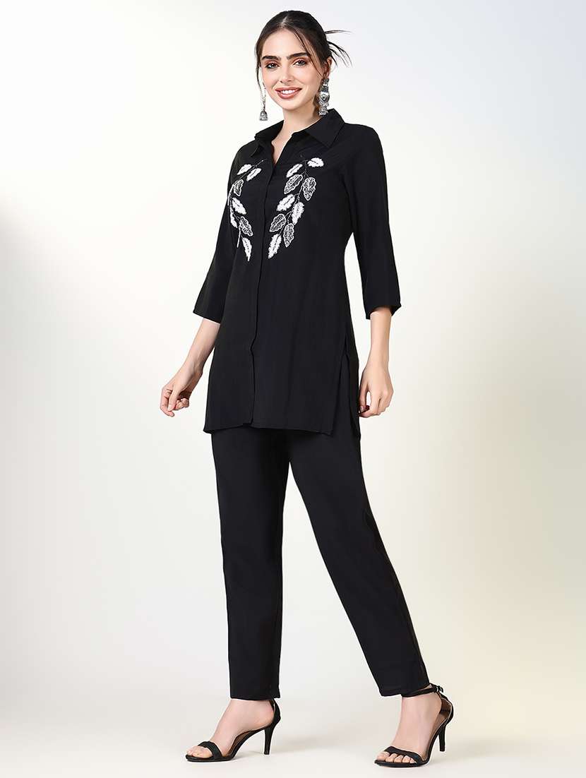 women embellished shirt collar neck co-ord sets - 21661468 -  Standard Image - 2