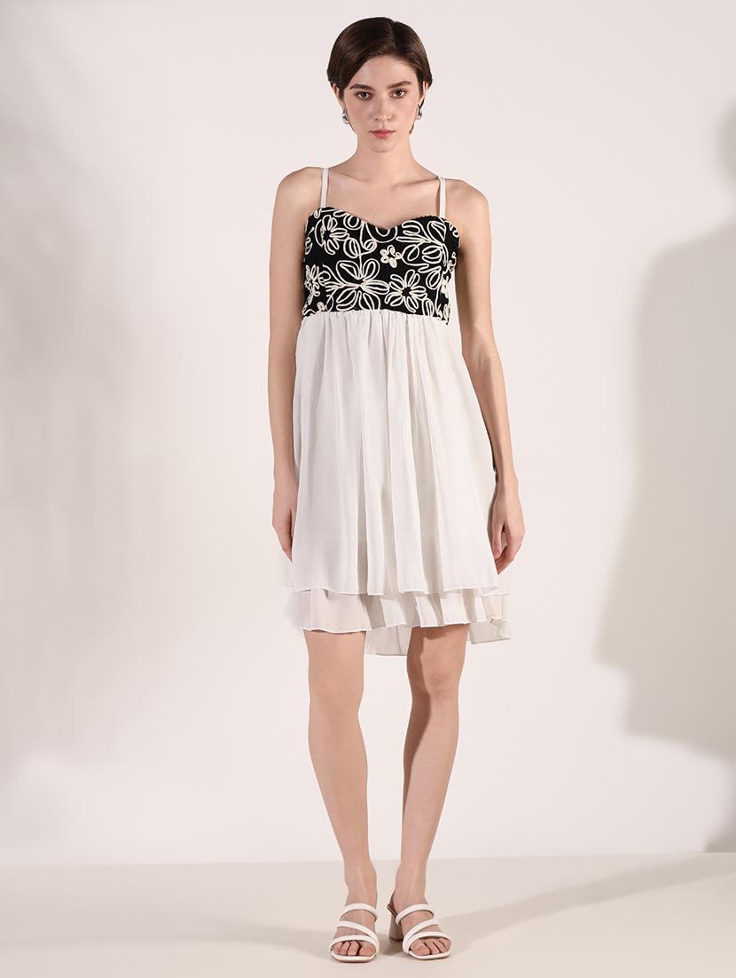 women solid soulder strap neck fit & flare dress - 21661475 -  Zoom Image - 0