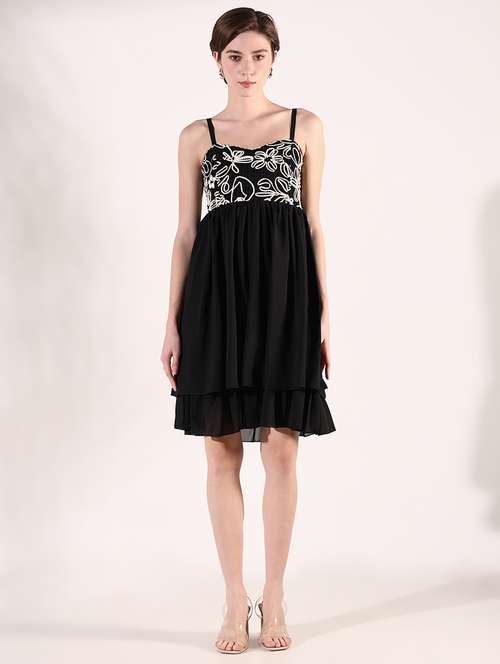 women solid soulder strap neck fit & flare dress - 21661476 - Standard Image - 0