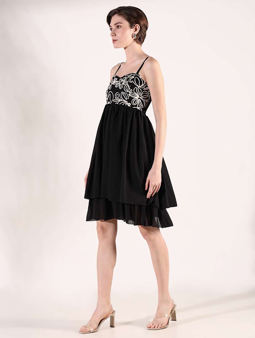women solid soulder strap neck fit & flare dress - 21661476 - Standard Image - 2