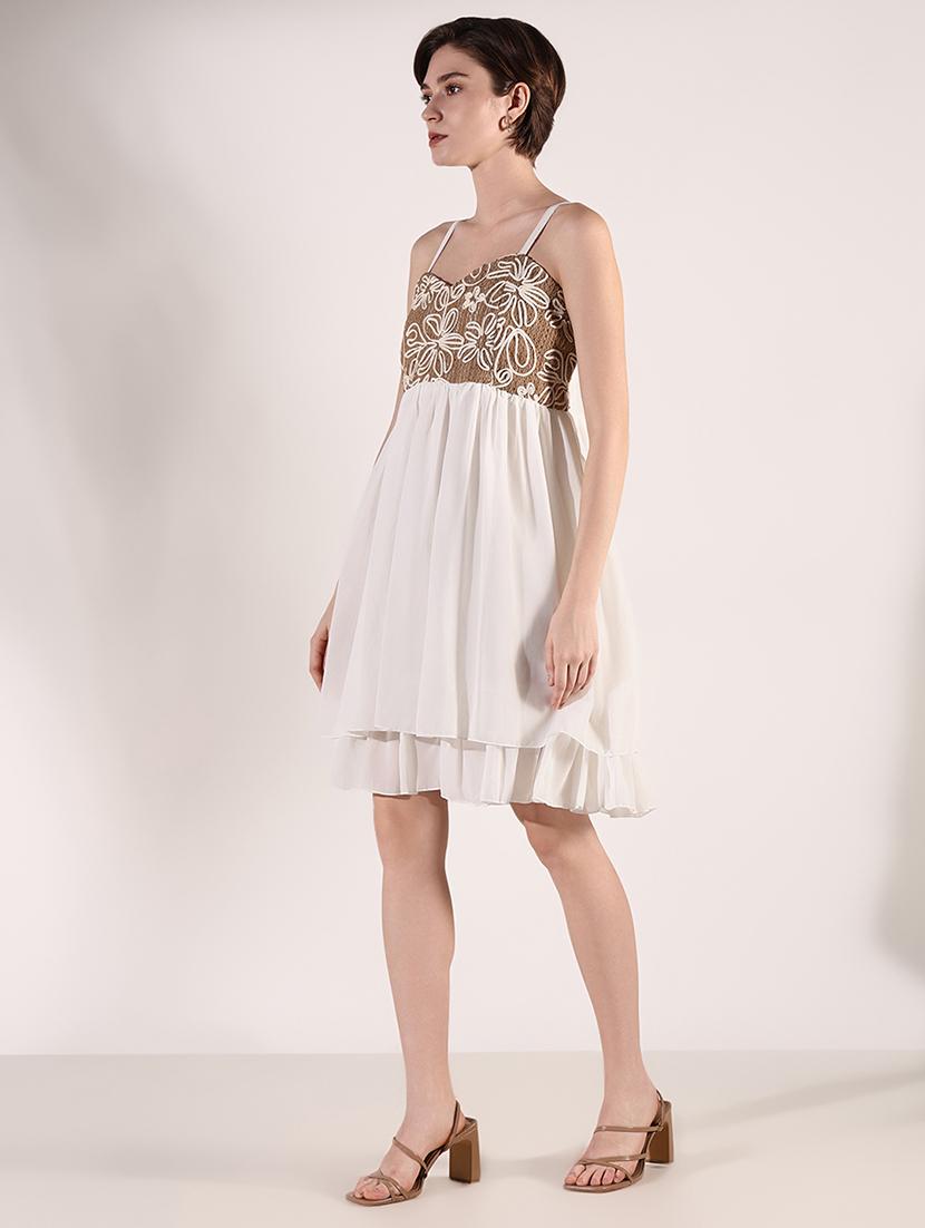 women solid soulder strap neck fit & flare dress - 21661477 - Standard Image - 2