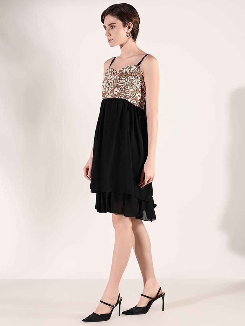 women solid soulder strap neck fit & flare dress - 21661478 - Standard Image - 2