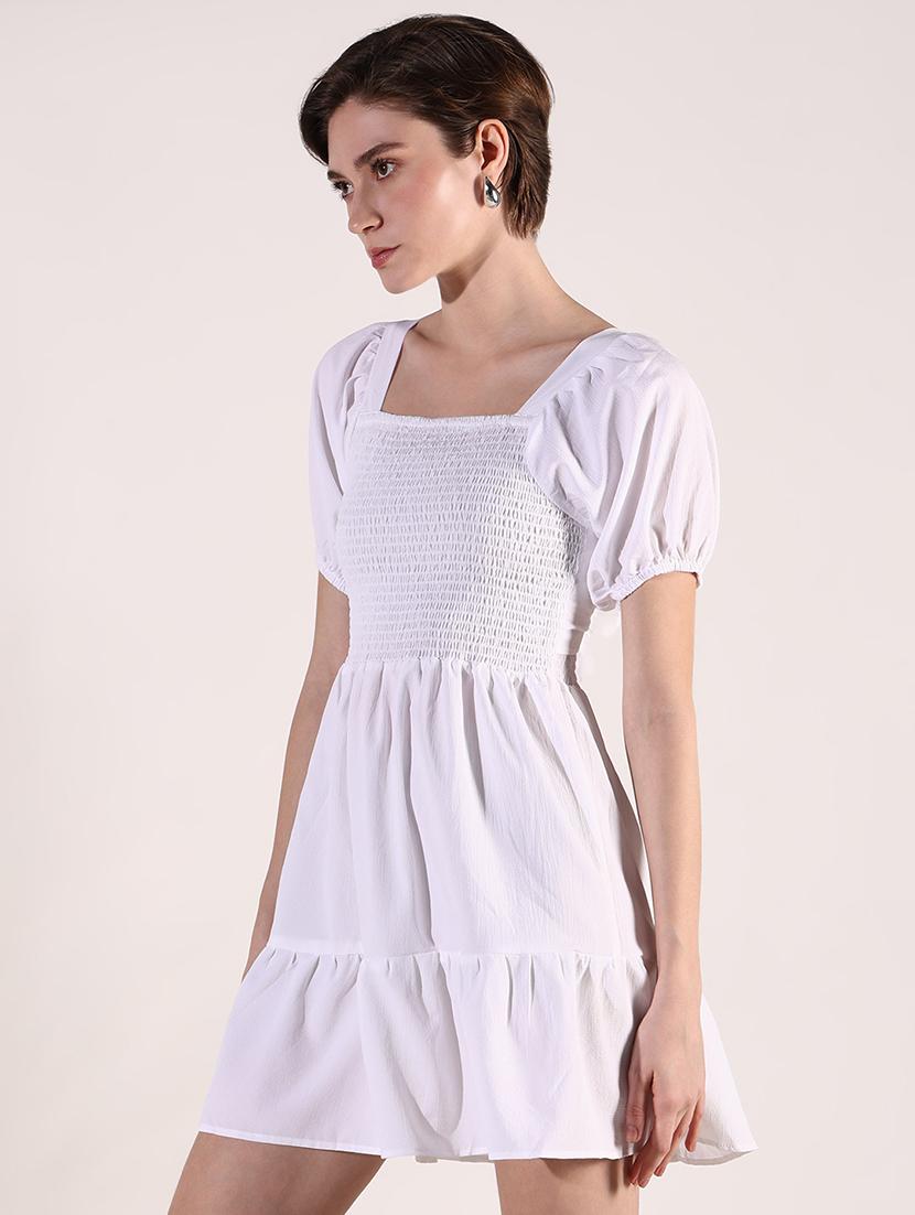 women white solid square neck tiered dress - 21661479 - Standard Image - 2