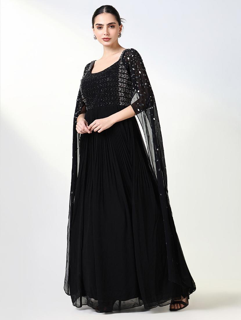 women black embellished round neck gown dress - 21661480 - Standard Image - 2