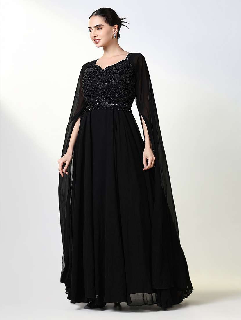 women black embellished sweetheart neck gown dress - 21661481 -  Standard Image - 2