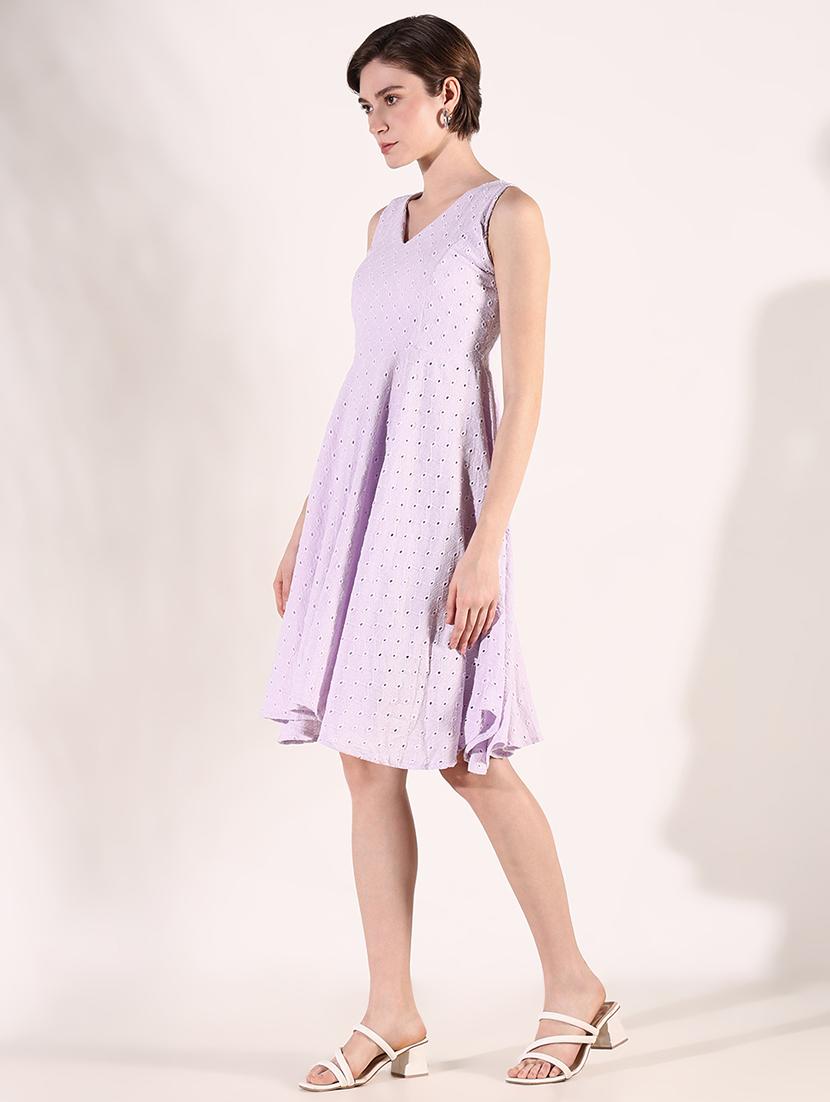 women lavender sleeveless fit & flare dress - 21661488 - Standard Image - 2