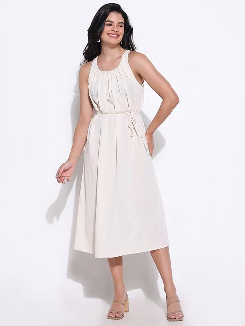 women cream solid sleeveless a-line dress - 21661498 - Standard Image - 0