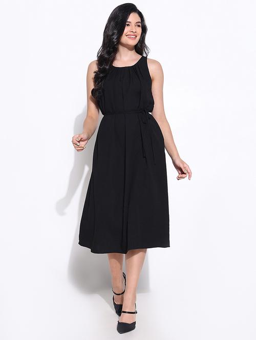 women black solid sleeveless a-line dress - 21661499 - Standard Image - 0