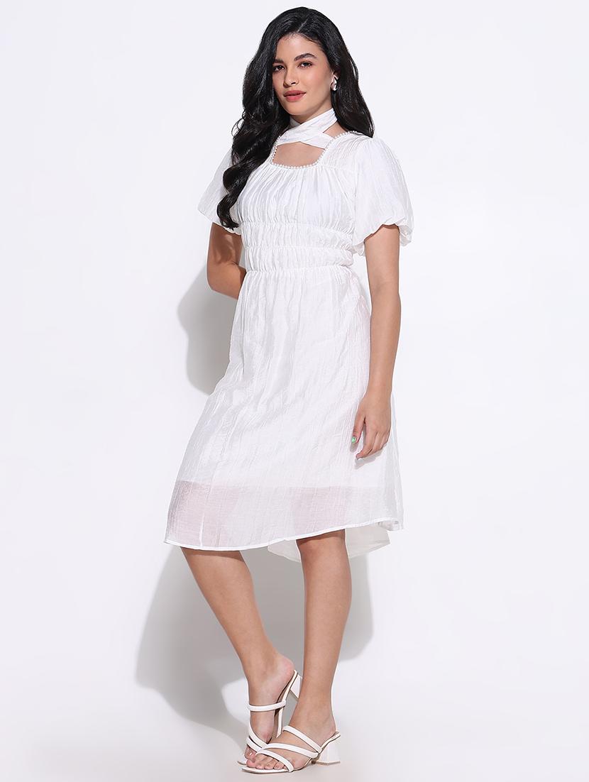women white solid square neck a-line dress - 21661502 - Standard Image - 2