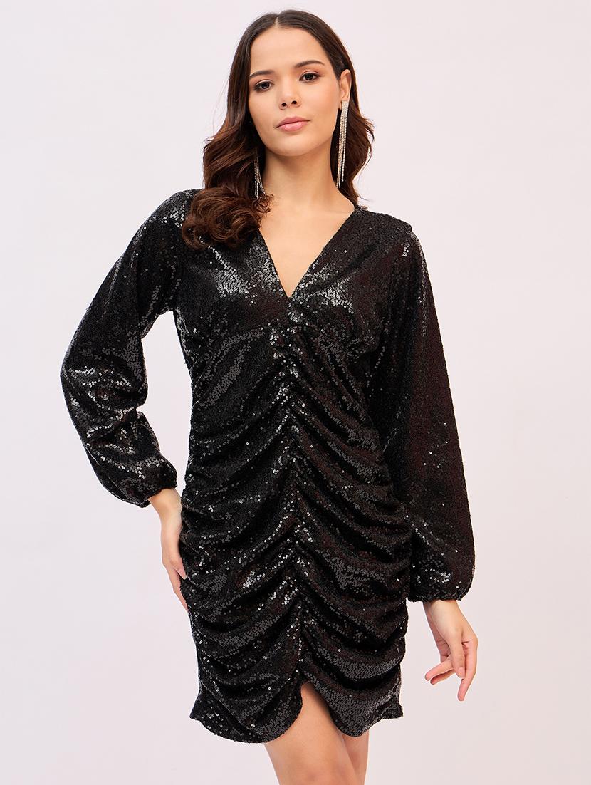 women black sequin work ruched dress - 21661508 - Zoom Image - 0