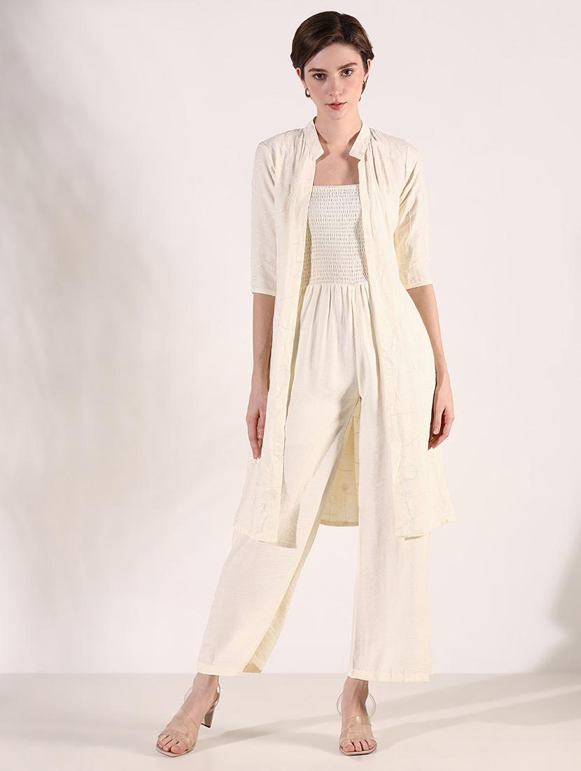 women solid shoulder strap jumpsuit with shrug - 21661524 - Zoom Image - 0