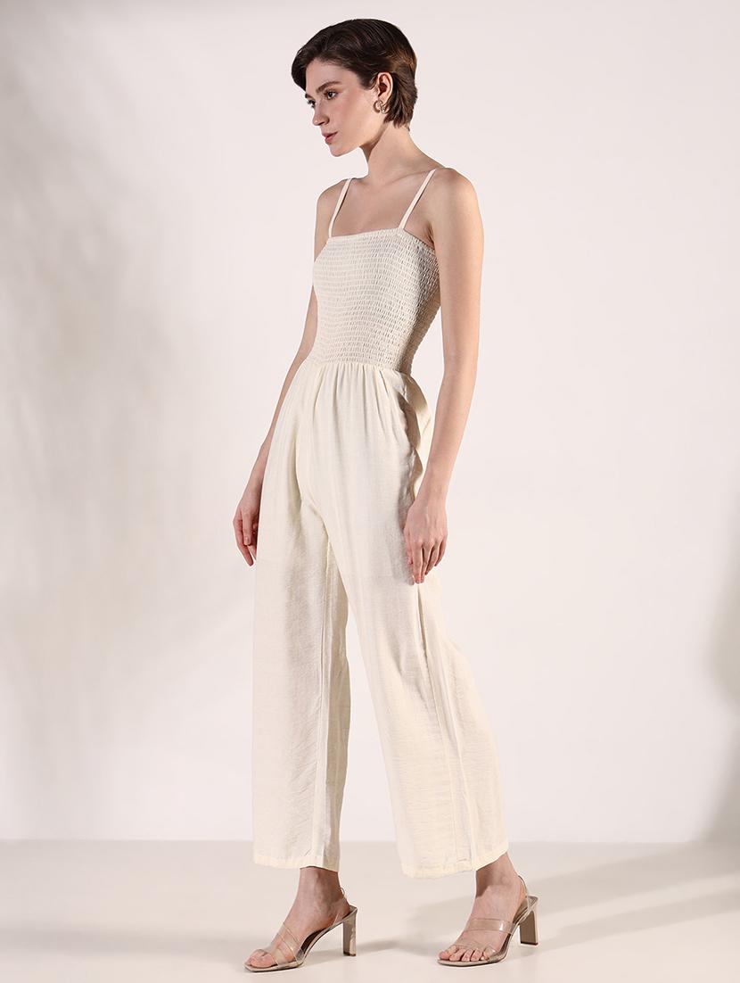 women solid shoulder strap jumpsuit with shrug - 21661524 - Standard Image - 2