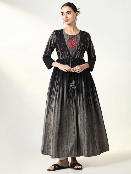 women embroidered a-line kurta with long shrug - 21661525 - Standard Image - 0