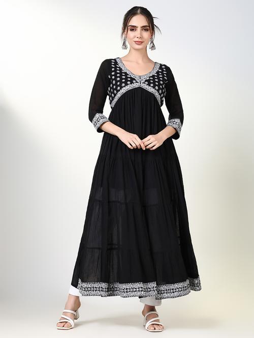 women black embroidered tiered kurta - 21661534 -  Standard Image - 0