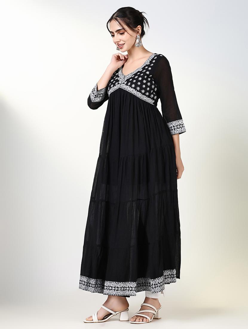 women black embroidered tiered kurta - 21661534 - Standard Image - 2