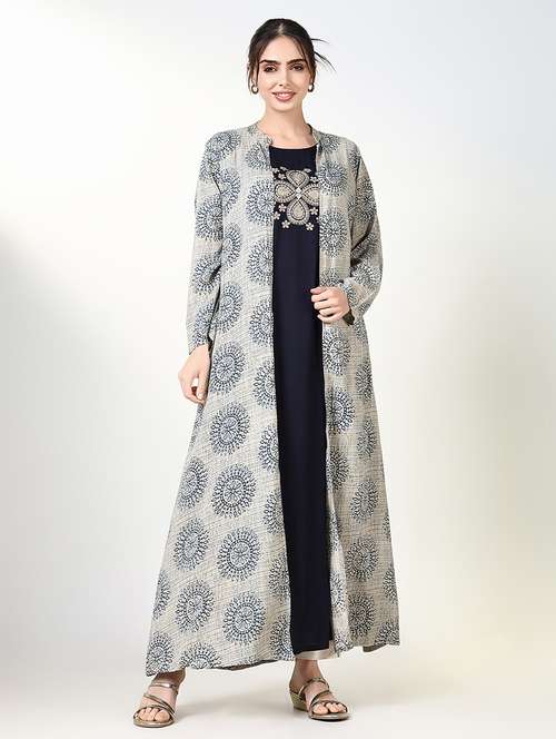 women navy blue embroidered kurta with jacket - 21661535 - Standard Image - 0