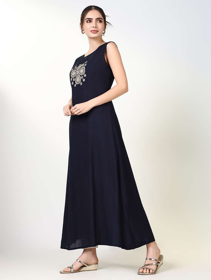 women navy blue embroidered kurta with jacket - 21661535 - Standard Image - 2