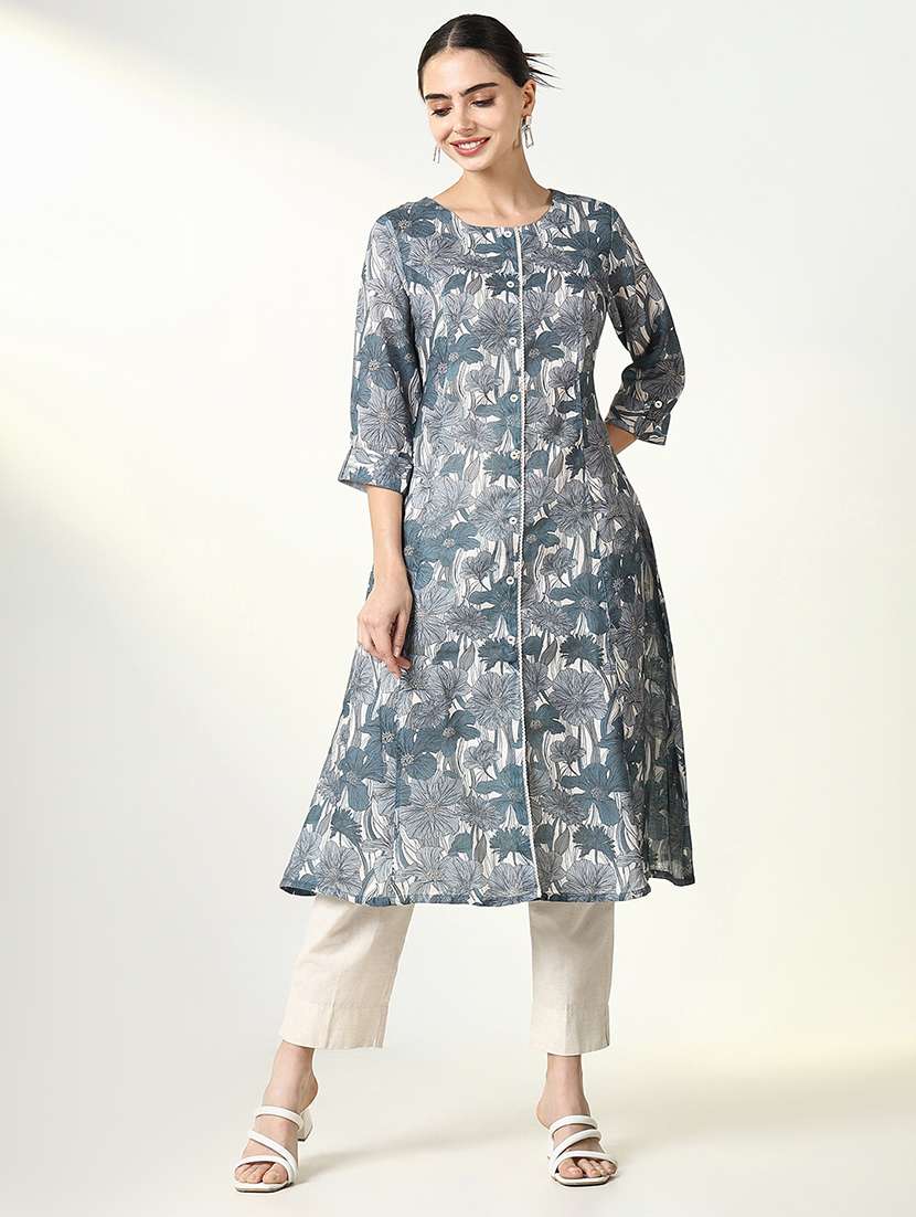 women printed roll up sleeve a-line kurta - 21661543 -  Zoom Image - 0