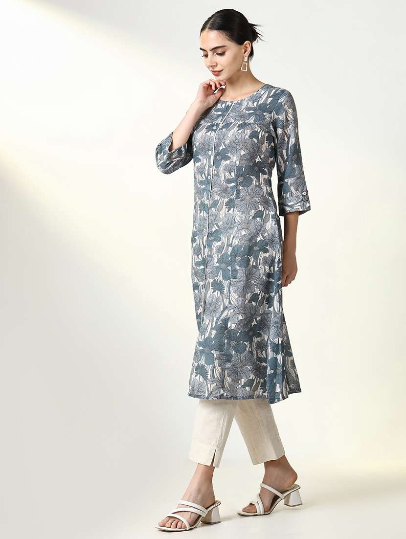 women printed roll up sleeve a-line kurta - 21661543 - Standard Image - 2