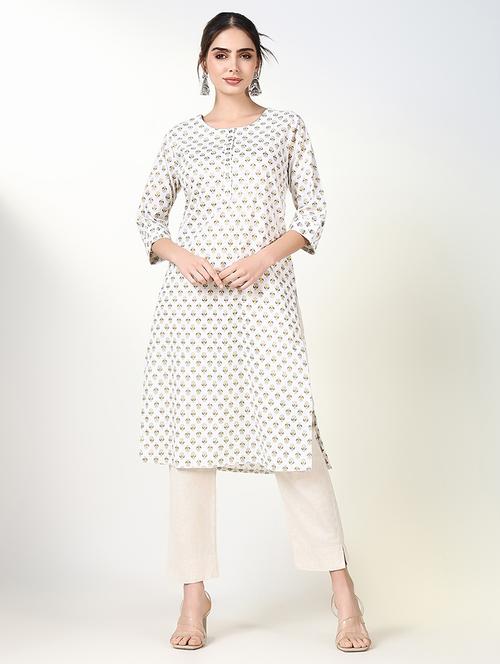 women printed roll up sleeve straight kurta - 21661546 -  Standard Image - 0