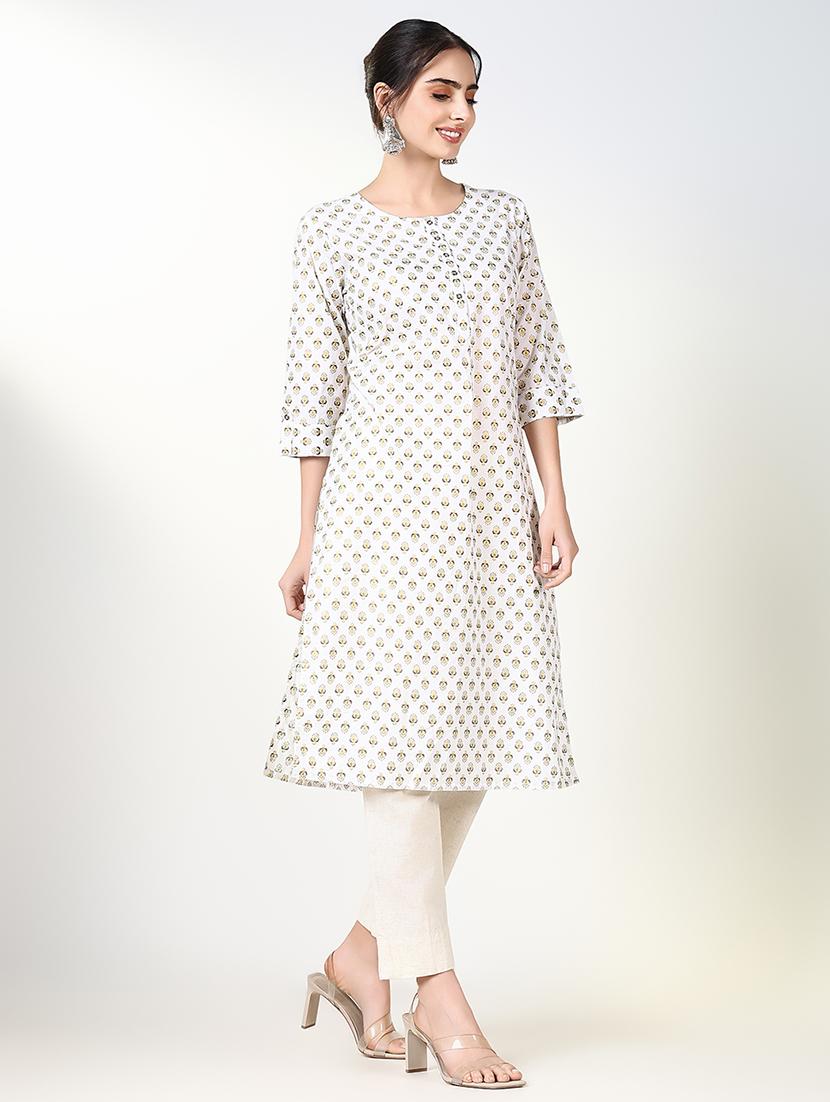 women printed roll up sleeve straight kurta - 21661546 - Standard Image - 2