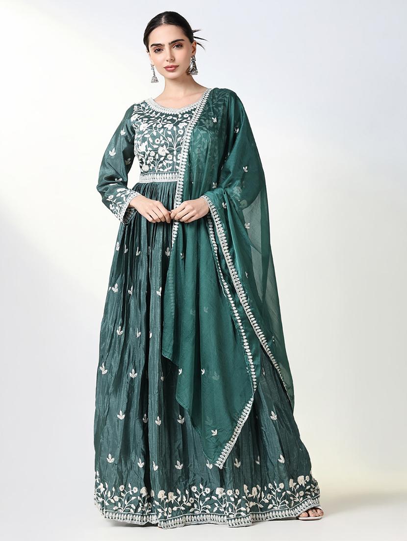 women embroidered flared kurta with dupatta - 21661550 - Zoom Image - 0