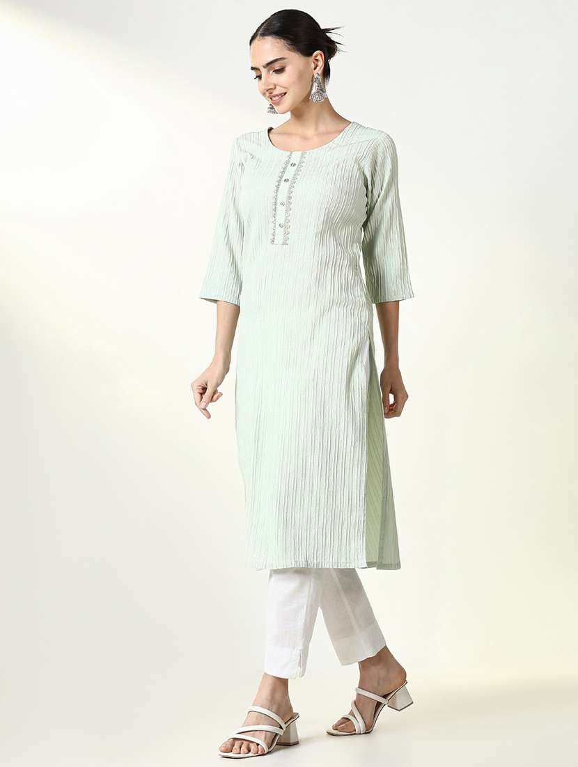 women three quarter sleeve straight kurta - 21661554 -  Standard Image - 2