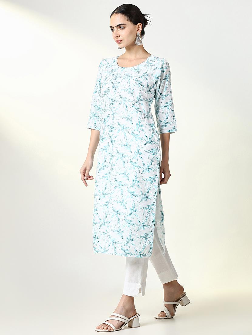 women printed three quarter sleeve straight kurta - 21661555 - Standard Image - 2