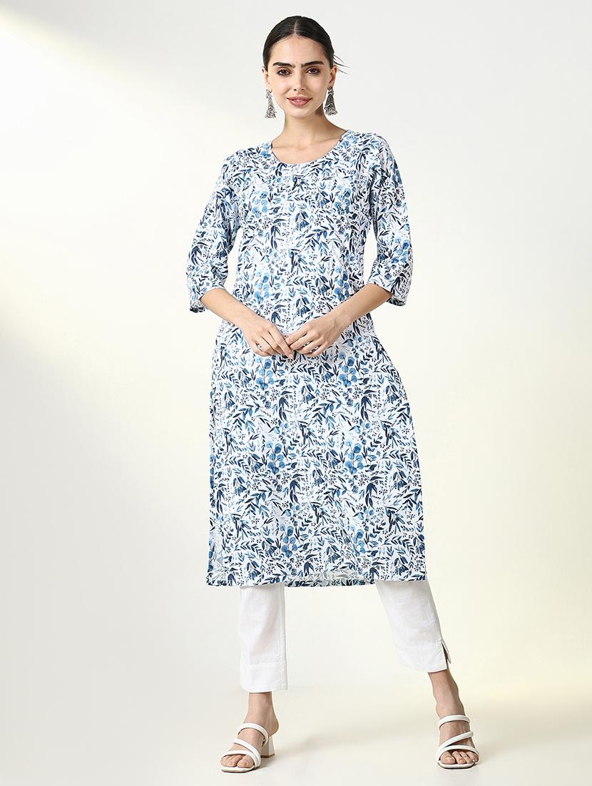 women printed round neck straight kurta - 21661559 - Zoom Image - 0