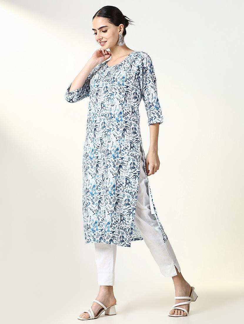 women printed round neck straight kurta - 21661559 - Standard Image - 2