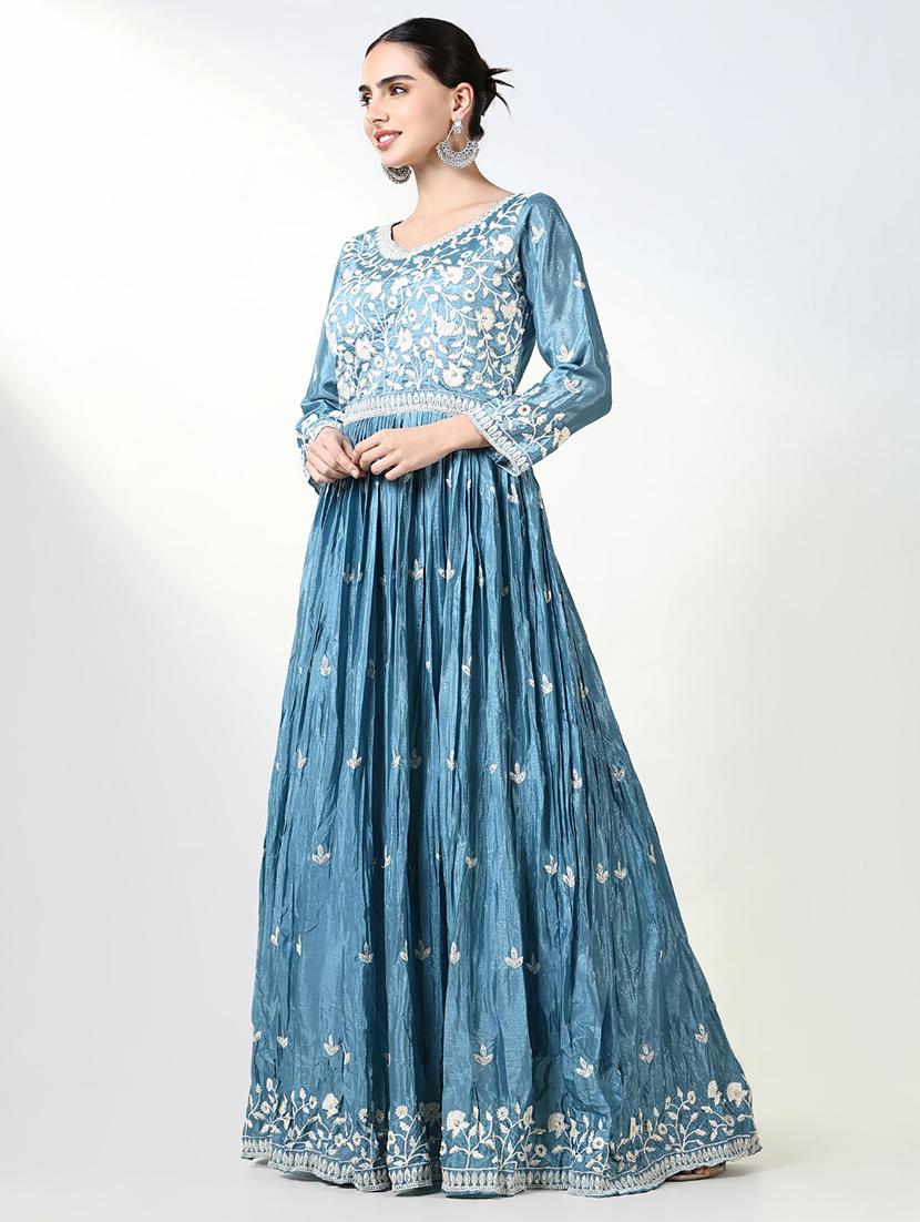 women light blue embroidered anarkali kurta with dupatta - 21661562 - Standard Image - 2