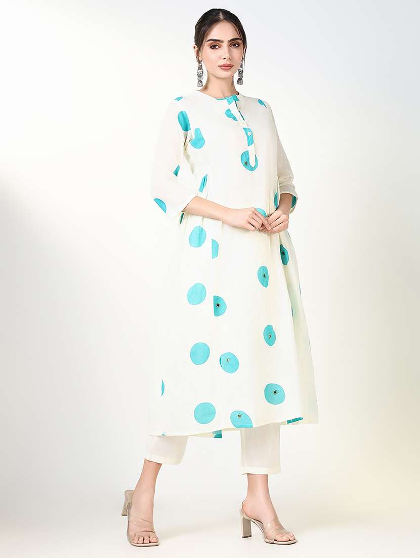 women poka dots three quarter sleeve kurta pant with dupatta set - 21661572 -  Standard Image - 2