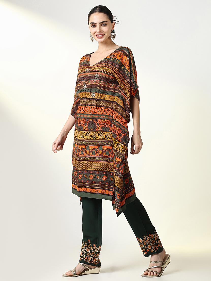 women printed kimono sleeve kaftan set - 21661576 - Standard Image - 2
