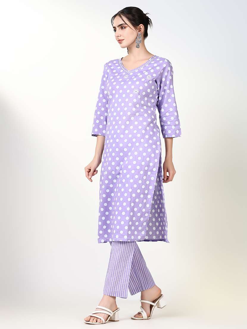 women polka dots printed kurta pant set with dupatta - 21661606 -  Standard Image - 2