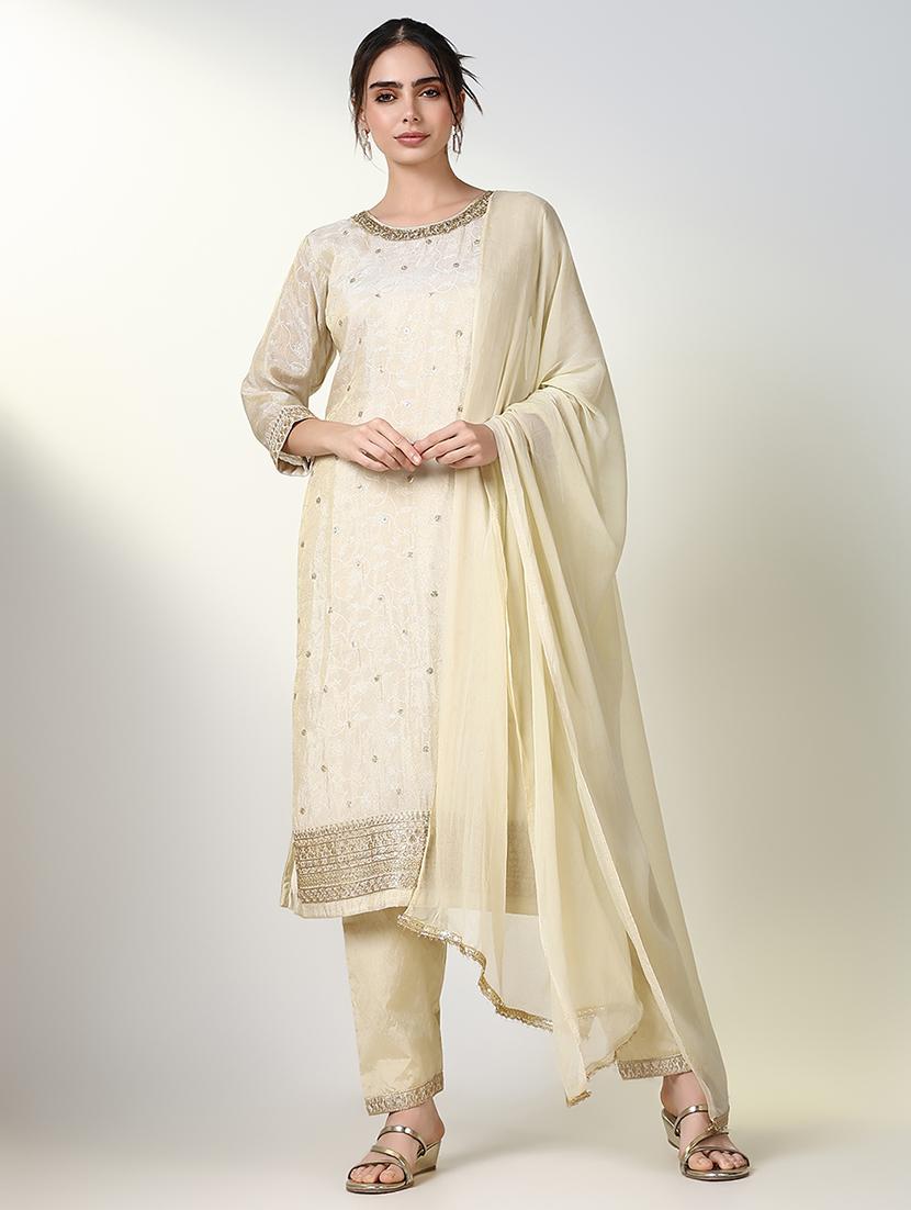 women three quarter sleeve kurta pant with dupatta set - 21661612 - Zoom Image - 0