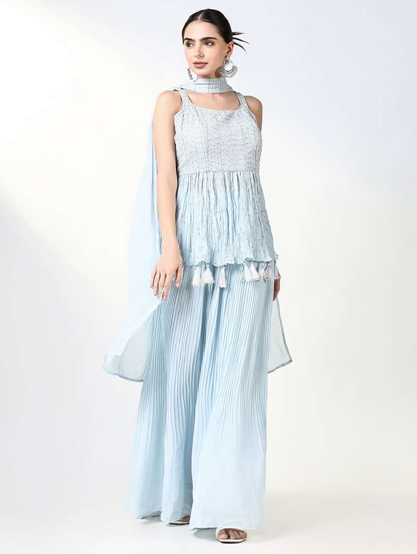 women sequin work kurta palazzo set with dupatta