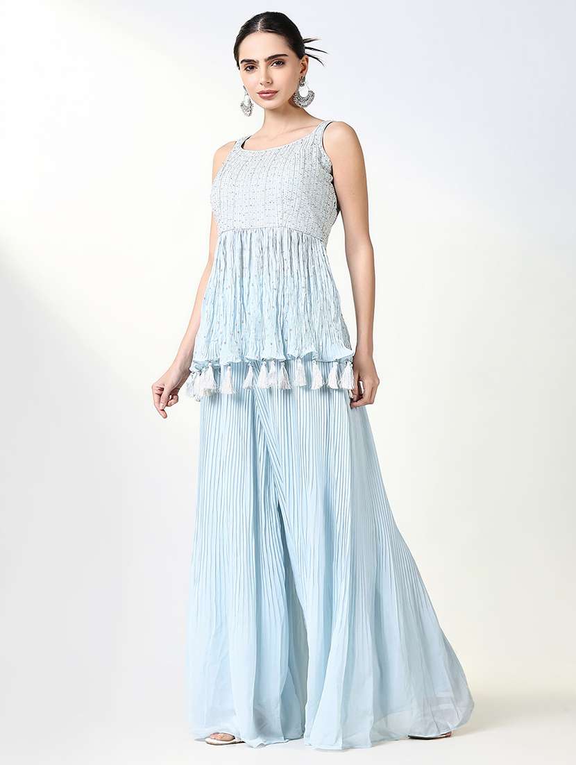 women sequin work kurta palazzo set with dupatta - 21661632 -  Standard Image - 2