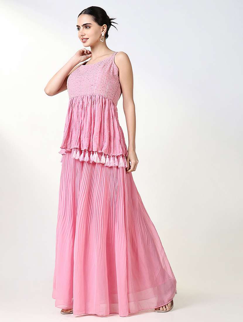 women pink sleeveless kurta palazzo set with dupatta - 21661633 -  Standard Image - 2