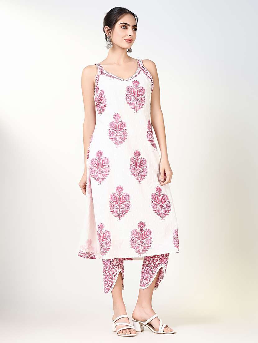 women white floral printed sleeveless kurta pant with dupatta set - 21661634 -  Standard Image - 2
