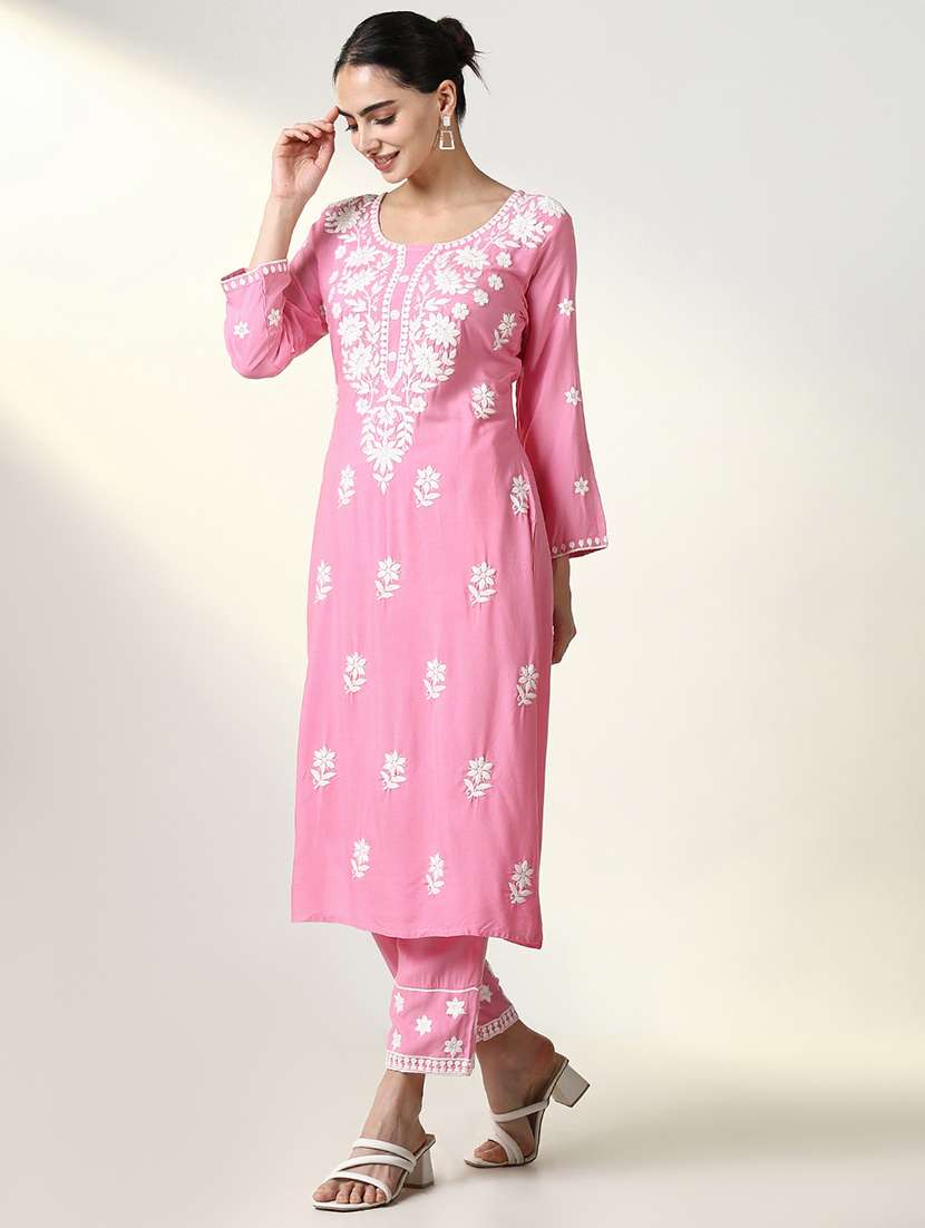 women pink long sleeve kurta pant with dupatta set - 21661644 -  Standard Image - 2