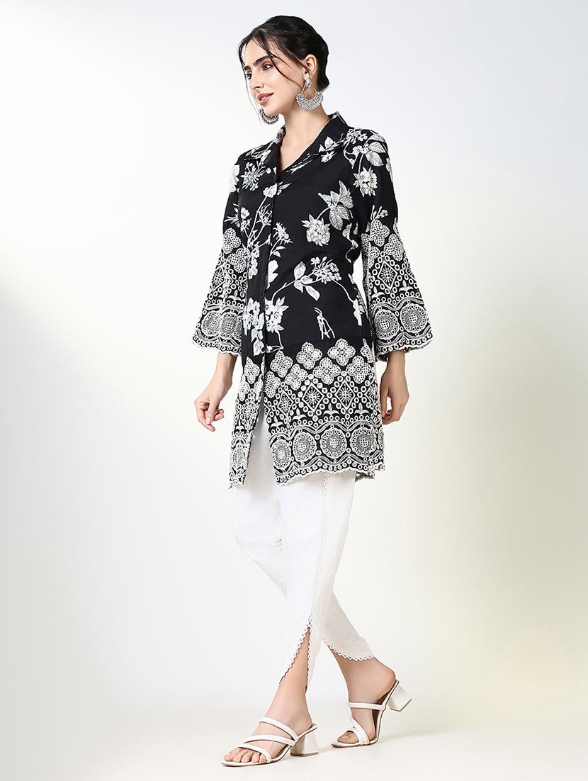 women black bell sleeve dhoti kurta set - 21661648 - Standard Image - 2