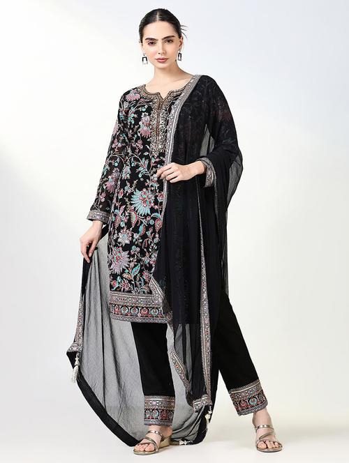 women embroidered long sleeve kurta pant with dupatta set - 21661649 - Standard Image - 0