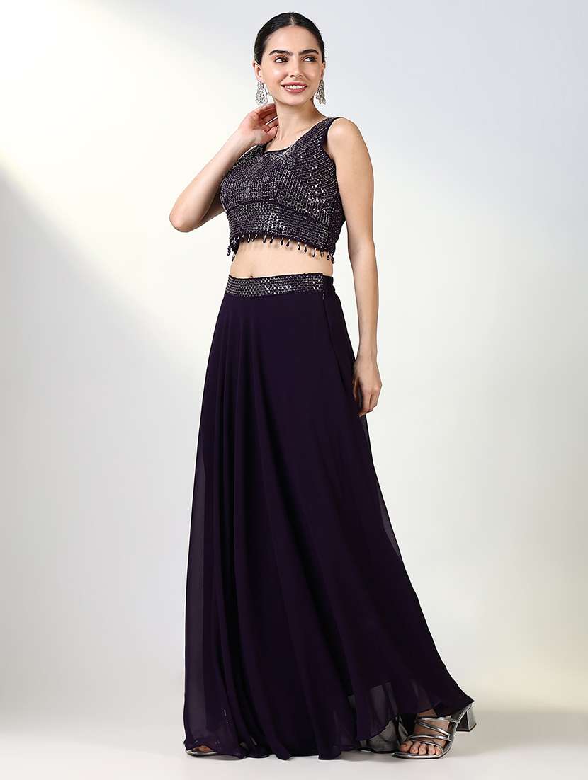 women sequin work top & palazzo with dupatta fusion set - 21661666 -  Standard Image - 2
