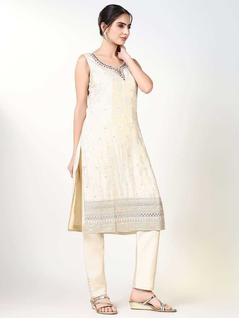 women embroidered sleeveless kurta pant with dupatta set - 21661667 - Standard Image - 2