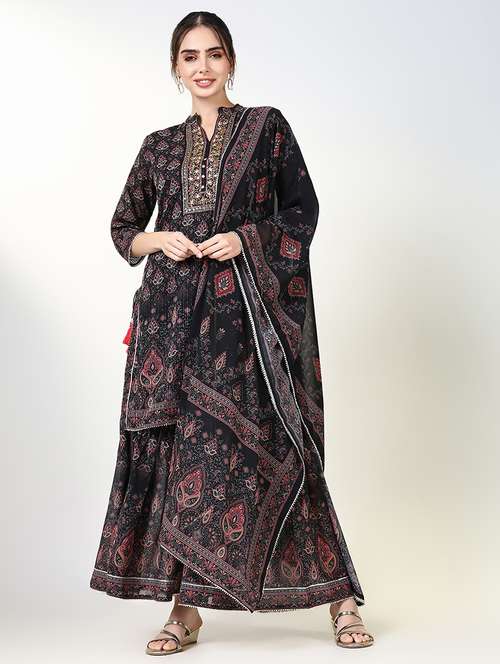 women printed kurta sharara set with dupatta - 21661670 - Standard Image - 0