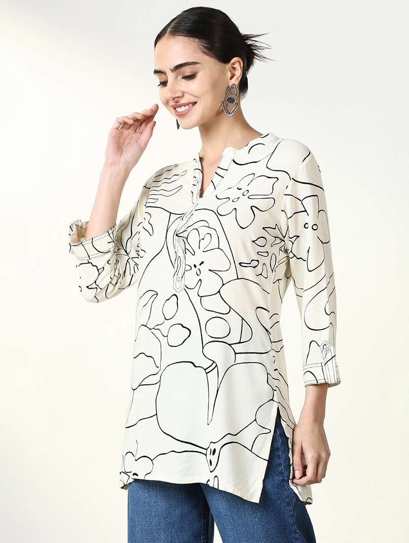 women three quarter sleeve straight kurti - 21661678 -  Standard Image - 2